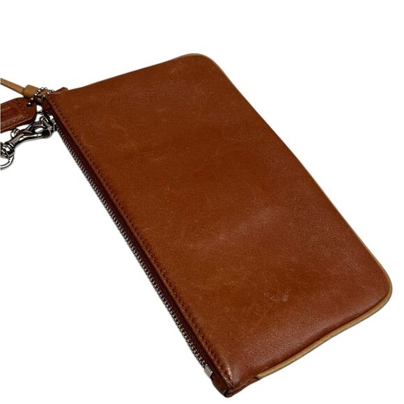 Vintage Coach Brown & Tan leather Wristlet with Zip top and Snap pouch - Picture 4 of 12